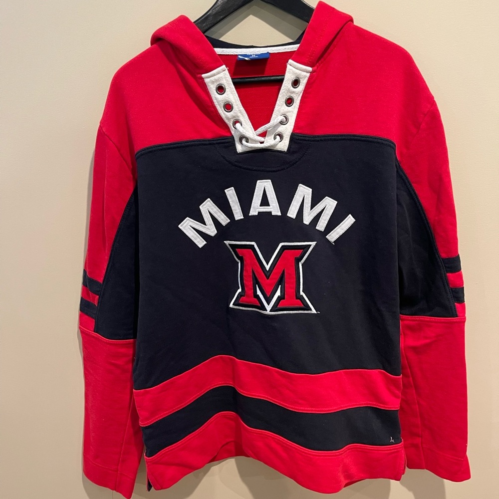 Champion Miami University Hockey Jersey Style Hoodie/ Sweatshirt •  Size Medium